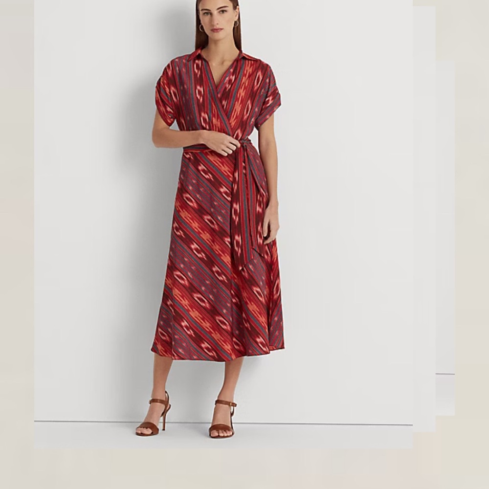 Lauren Ralph Lauren Geo-Stripe Belted Crepe Dress - 8